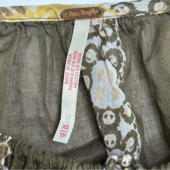 Free People Elena Printed Top Size XS Floral Relaxed Fit Tie Front Brown Multi - Picture 7 of 10